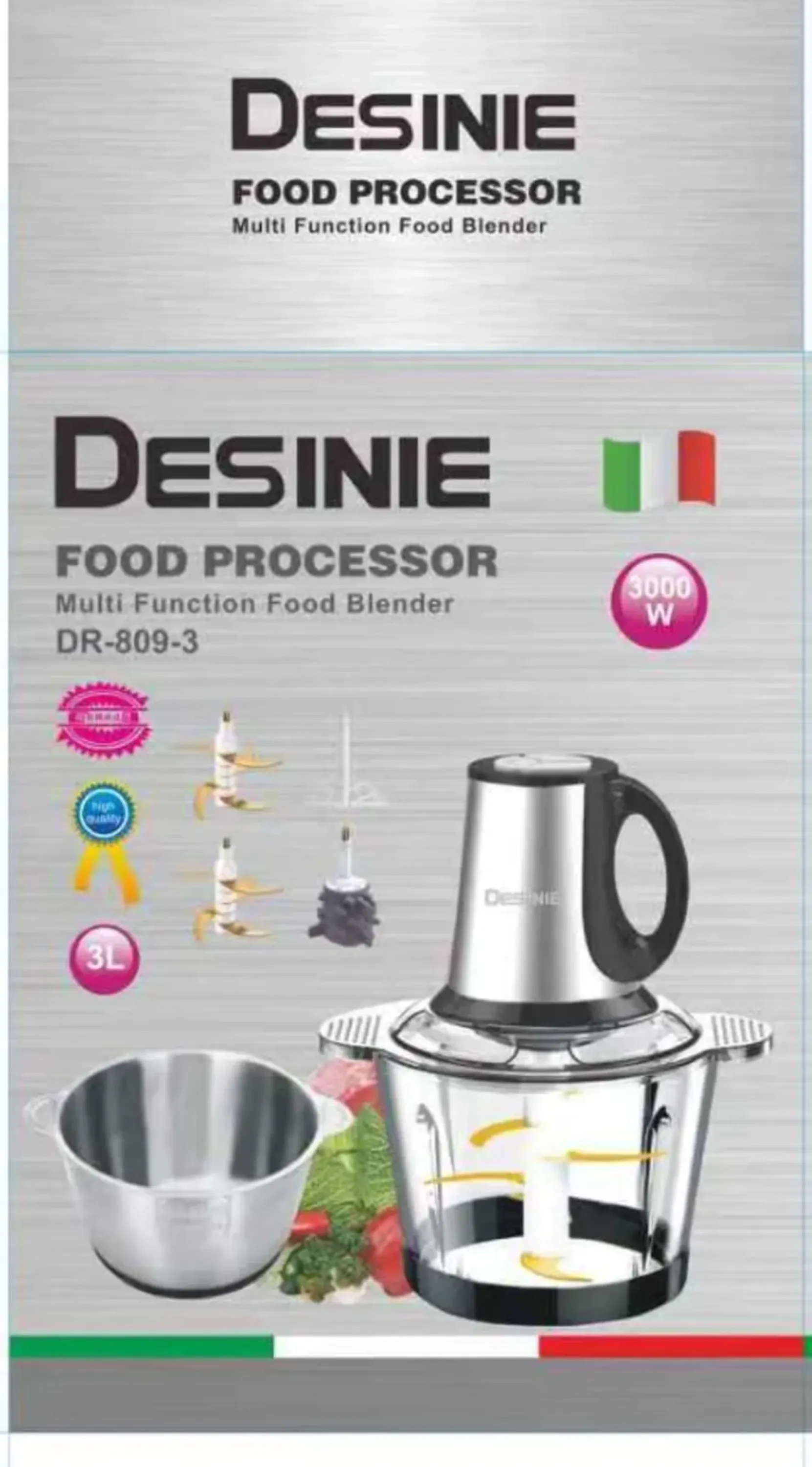 غذا ساز چندکاره دسینی مدل DR-809-3دوکاسه استیل و پیرکس